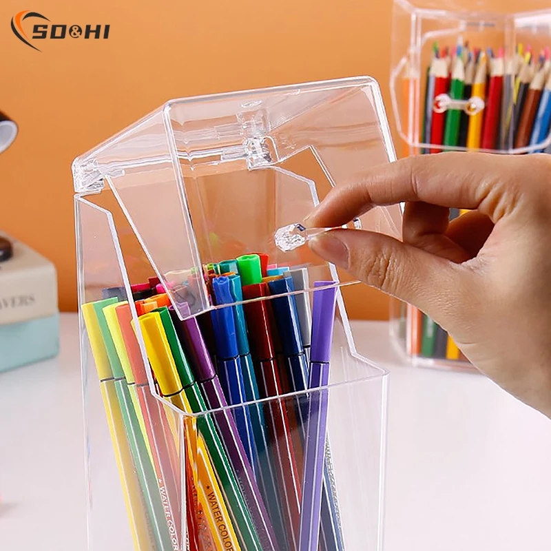 

Desktop Organiser Home Office Storage Box Acrylic Transparent Multifunction Pen Holder Stationery Storage Waterproof Dustproof