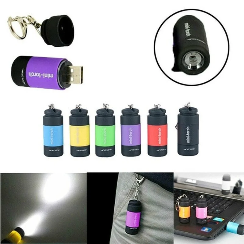 Handheld Flashlight Mini LED Light Pocket Flashlight Mini Keychain Pocket Torch USB Rechargeable LED Light Flashlight Lamp Waterproof Keychain Light pocket torch keyring torch