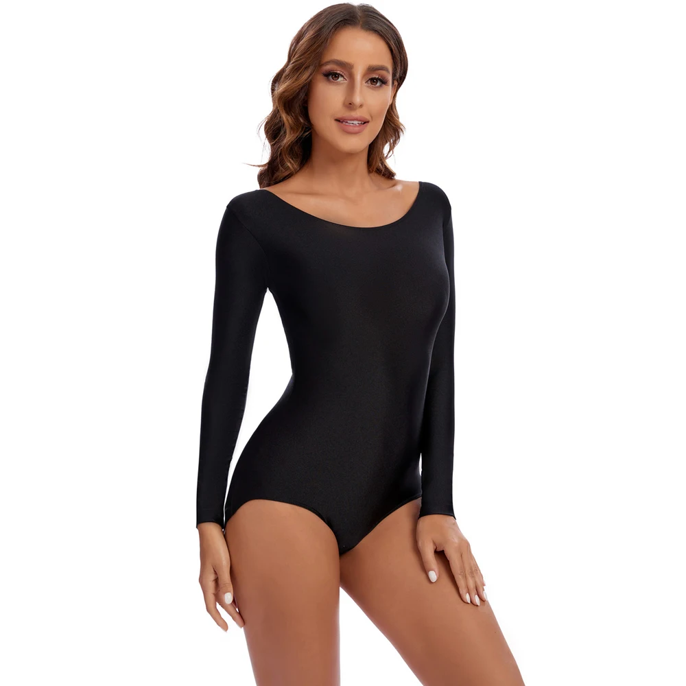 Adults Long Sleeve Dance Leotards For Women Spandex Scoop Neckline Black Ballet Gymnastics Bodysuit Team Basic Dancewear ballet leotard dance leotard