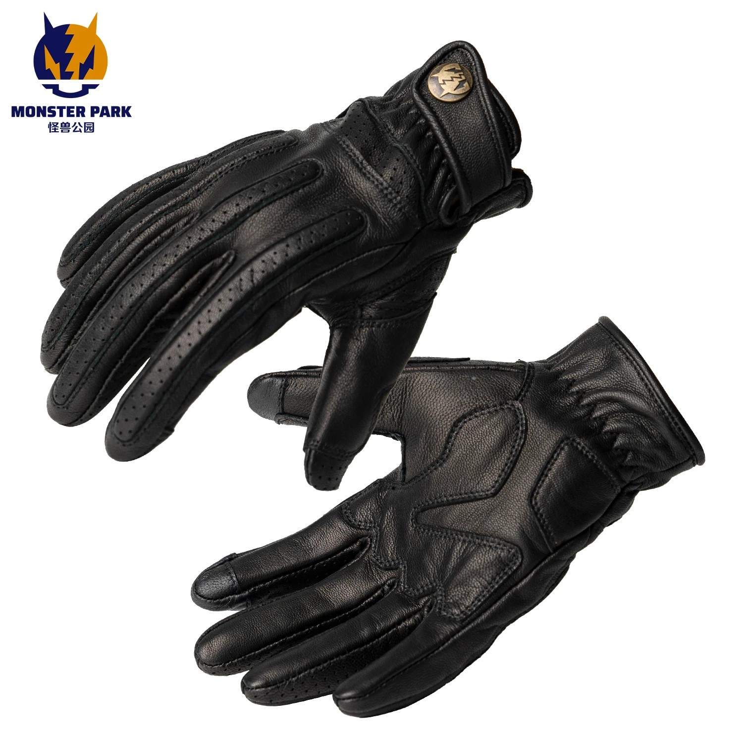 

MONSTER PARK Retro Motorcycle Gloves Genuine Leather Summer Breathable Goatskin Touch Screen Motocross Guantes Moto Riding Glove