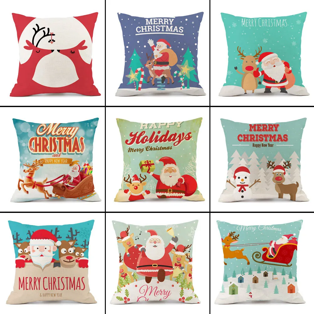 

Cartoon Elk Pillow Cover 2023 Merry Christmas Pillowcase Xmas Lovely Santa Claus Cushion Cover 45x45 Bedroom Living Room B0309G
