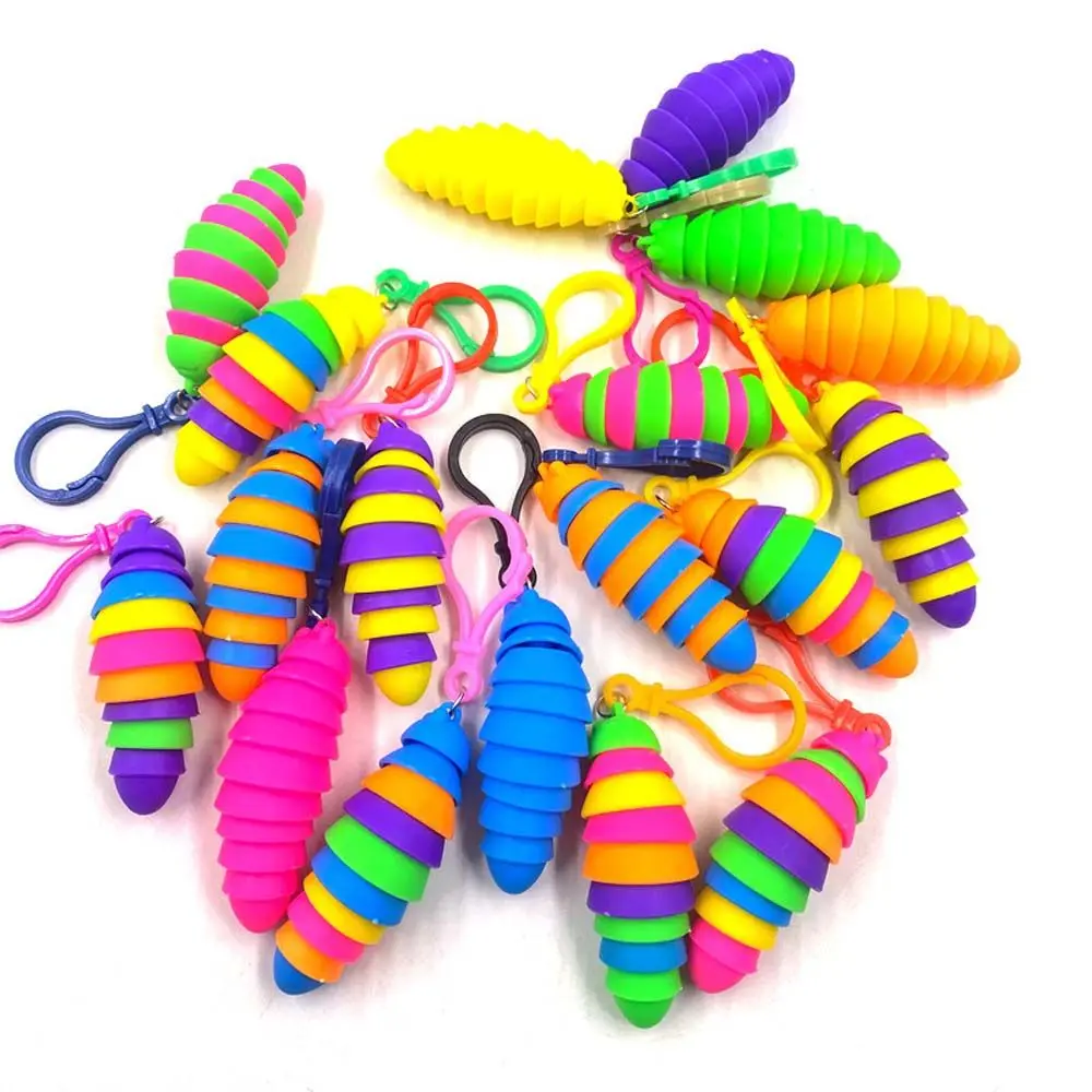 

Party Favor Keychain Mini Finger Slug pendant Squeeze Sensory Toys Snail Caterpillar Key Chain Relieve Stress Keyring