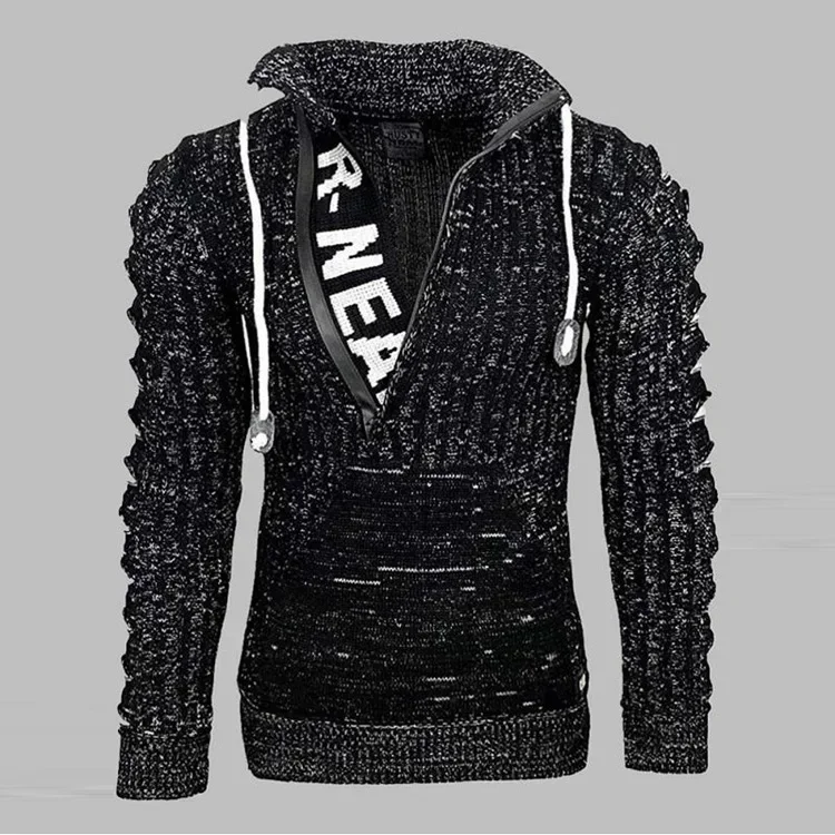New Autumn Winter Men's Hooded Sweaters Warm Slim High Neck Sweater Long-sleeved Shirt Male Knitwear Mens Clothes S-4XL
