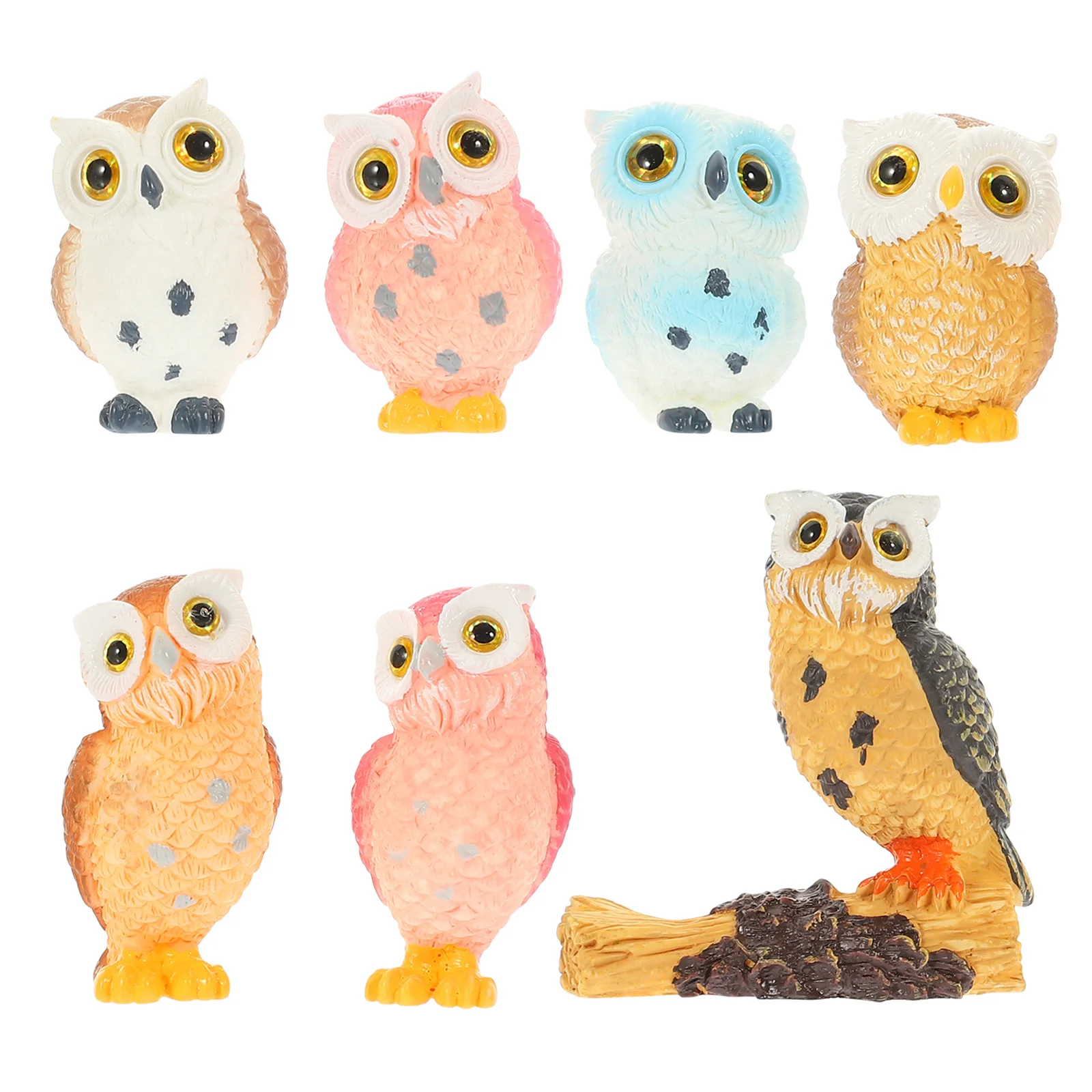 

7 Pcs Animal Micro Landscape Owl Figure Statue for Home Trinkets Garden Figurine Resin Decor Mini Miniature Model Office