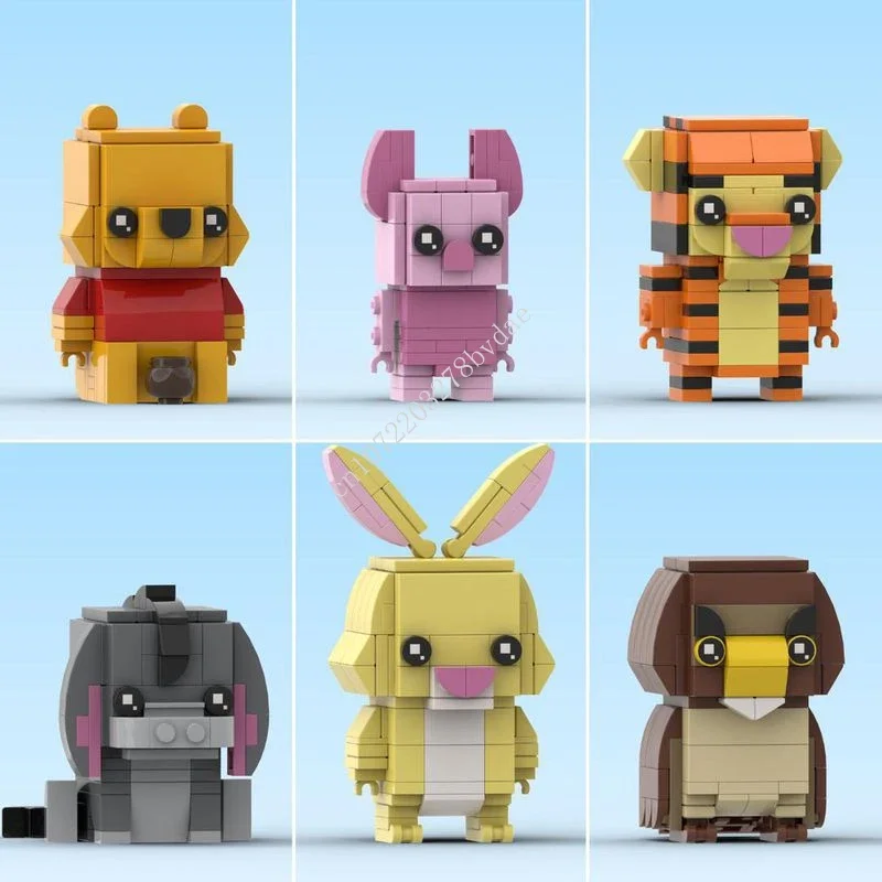 

Классические Мультяшные фигурки MOC из аниме, маленький медведь, Маленькая свинья, тигр, маленький Ослик, кролик, Сова, кирпич, строительные блоки, игрушки, подарки