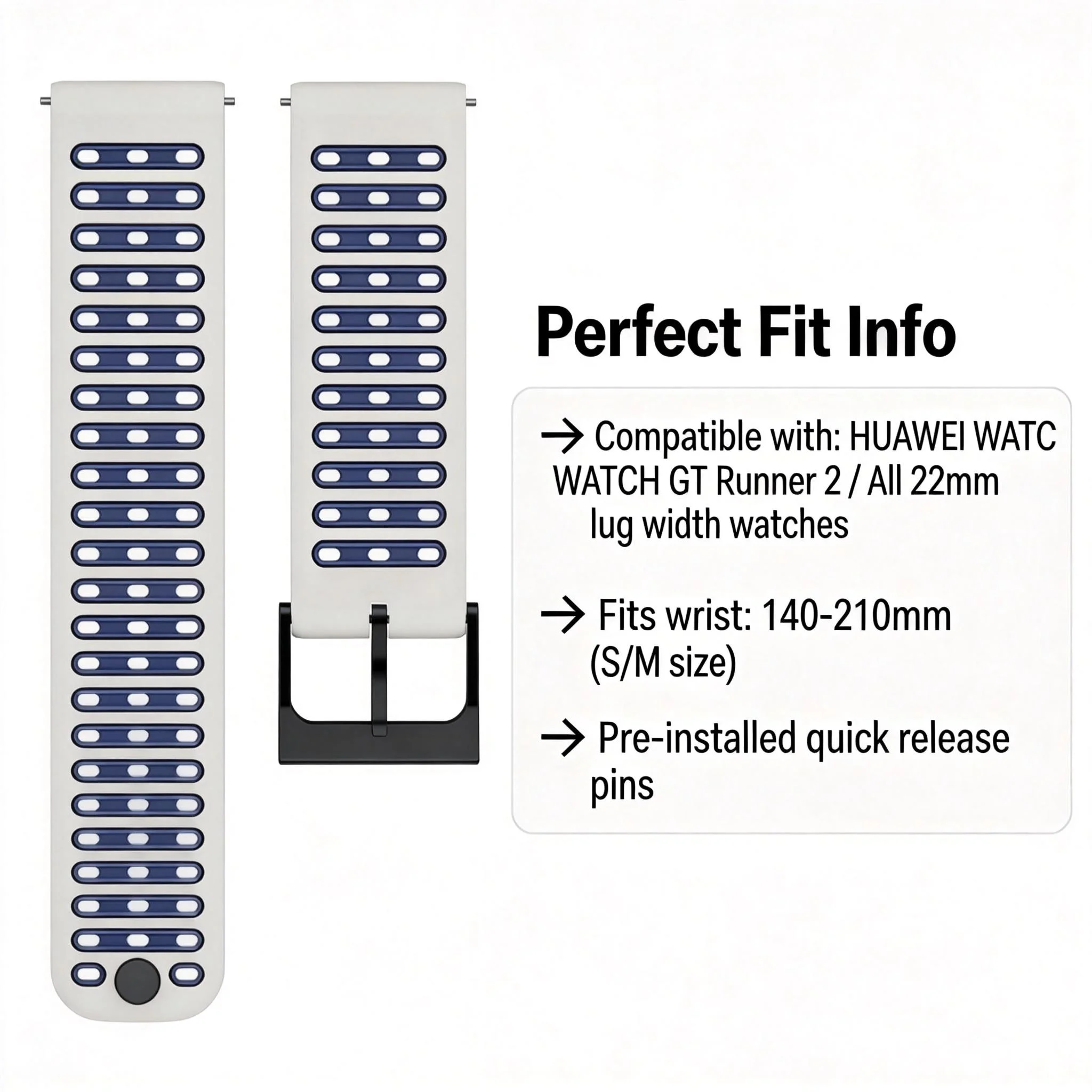 Breathable 22mm Sport Wrist Strap - Soft Silicone Band