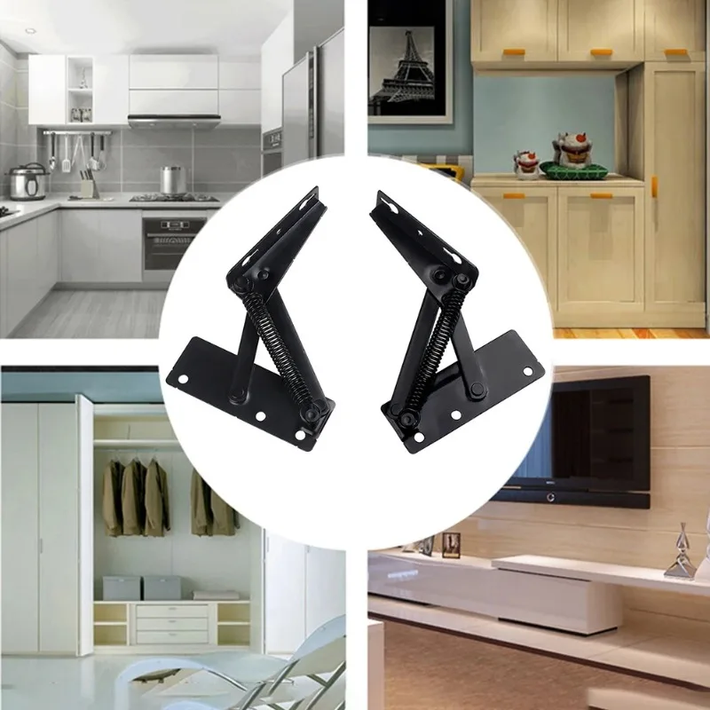 1 Pair 80 Degree Foldable Lifting Bracket Cabinets Sofa Hinge Lifter Furniture Storage Support Hinges Spring Standing Rack Hinge