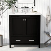 30" Black Bathroom Vanity with Single Sink, Combo Cabinet Undermount Sink, Bathroom Storage Cabinet with 2 Doors and a Drawer 2