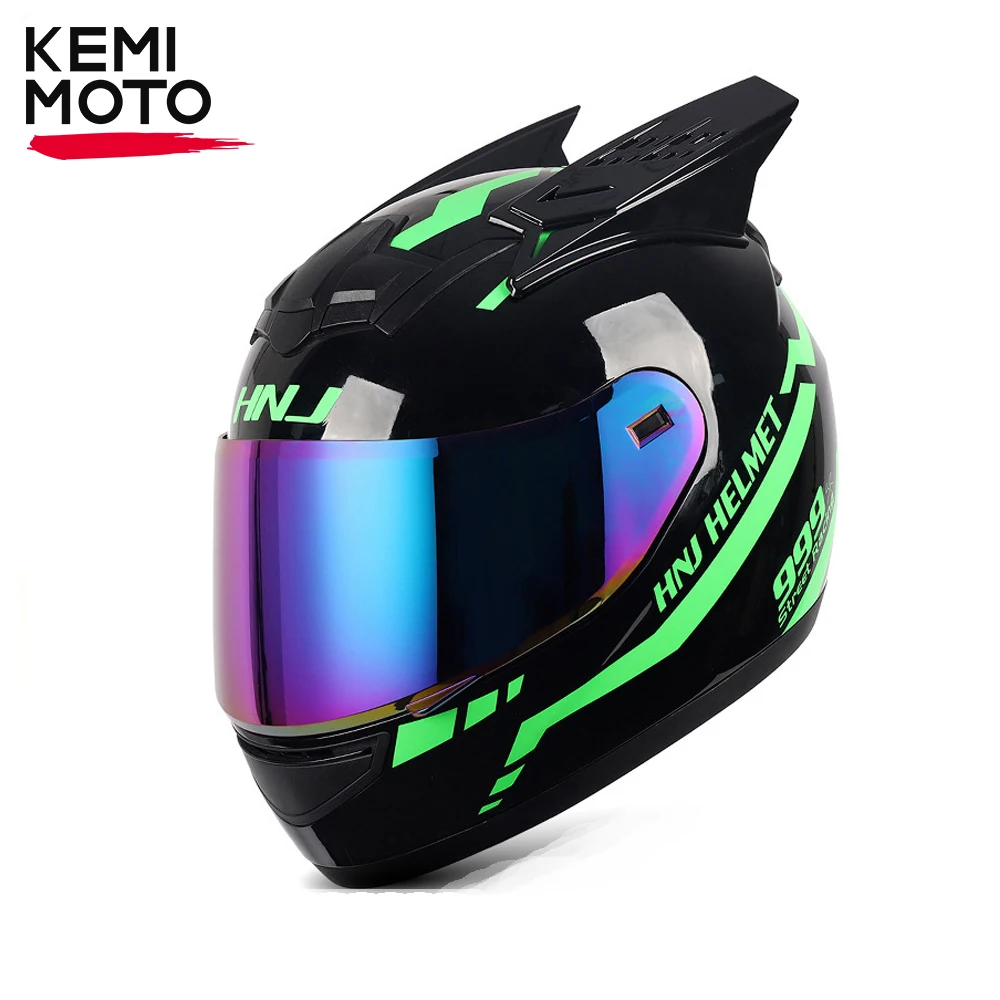 Caschi Moto Personalità Corno Integrale Casco Motocross Casco Moto Casco Ear Moto Caschi Per Uomo Donna Traspirante
