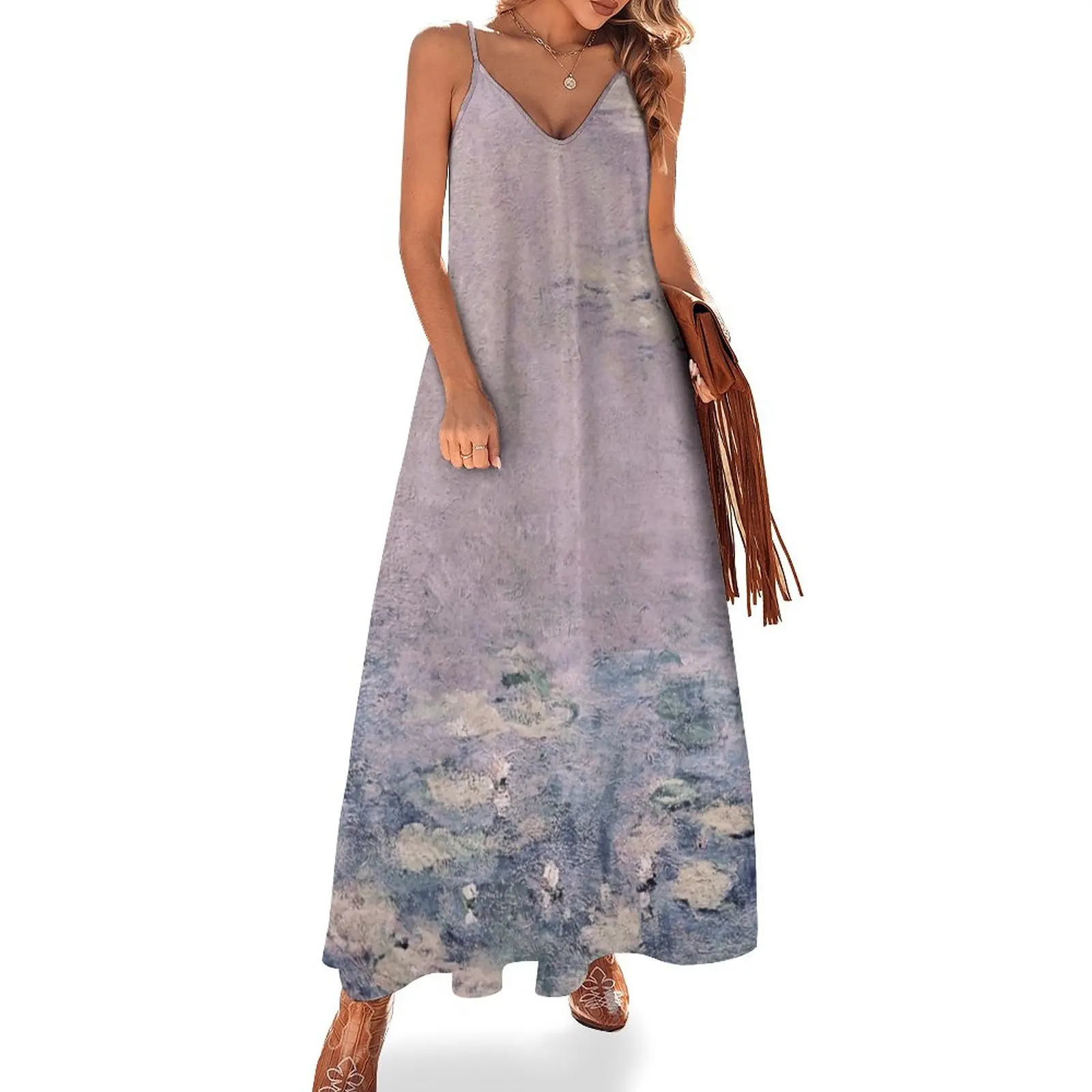

Женское платье без рукавов Monet, Сиреневое платье без рукавов в виде водных лилий и пруда, нимфеи, фиолетовое платье