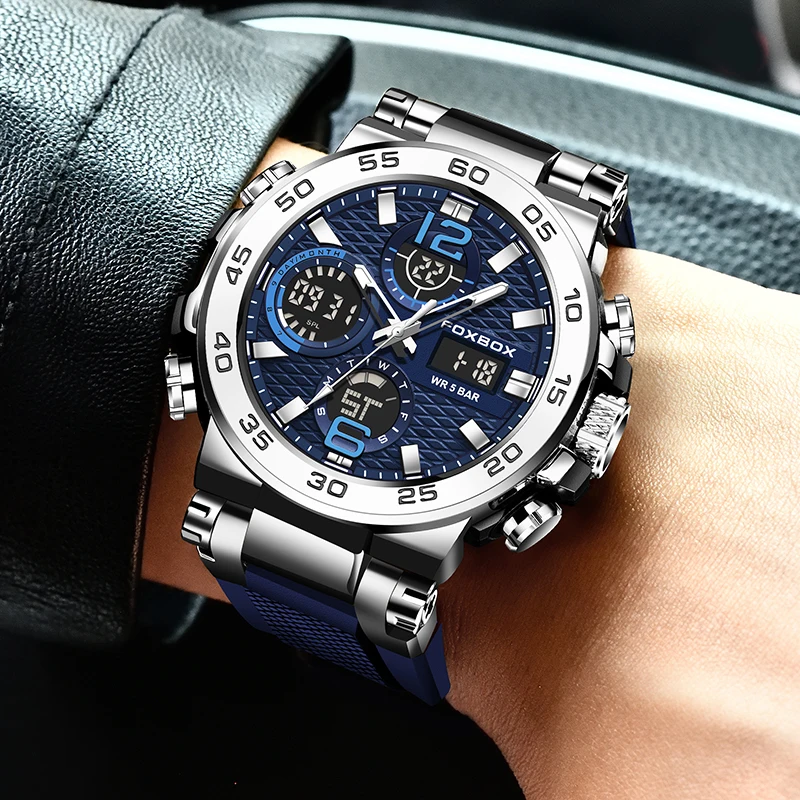 LIGE Men Military Watches Fashion Big Dial Sport Watch LED Digital Waterproof Watch Men Casual Dual Display Clock Montre Homme