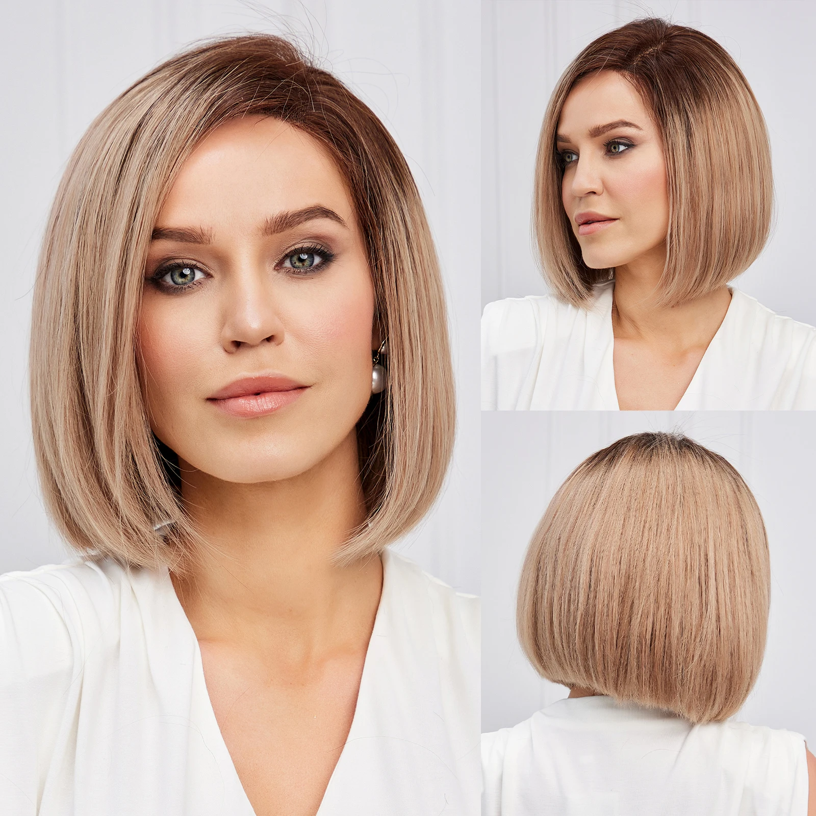 100% Human Hair Bob Wig with Lace Frontal, Short Straight, Pre Plucked Short Straight Bob Hair Human Hair Natural Hair Lace Front  main image 2