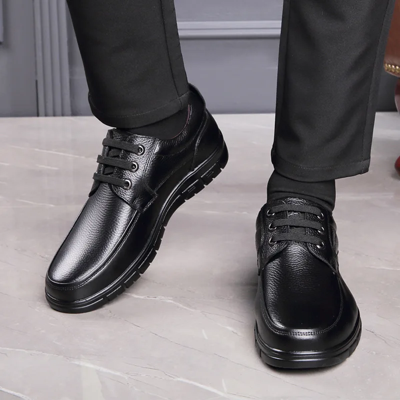 Handmade Leisure Men Shoes New Trendy Minimalist Work Shoes With Lace Up Middle-Aged Dad Formal Casual Business Leather Shoes 3