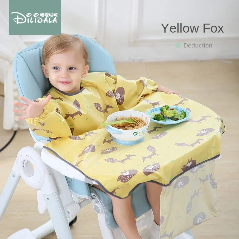 

Newborn Long Sleeve Bib Coverall with Table Cloth Cover Baby Dining Chair Gown Waterproof Saliva Towel Burp Apron Food Feeding