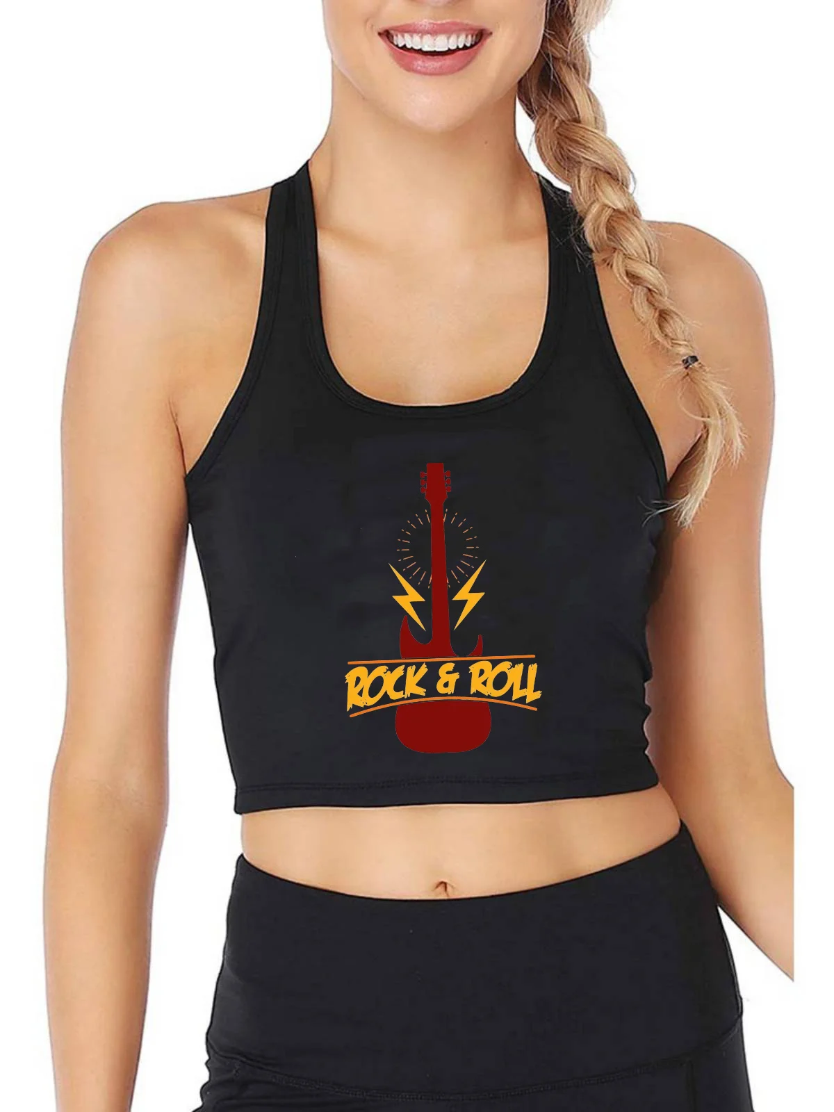 

Rock And Roll Music Guitar Gift Tank Top Roll Music Lover Fashion Sexy Training Crop Tops Summer Breathable Camisole