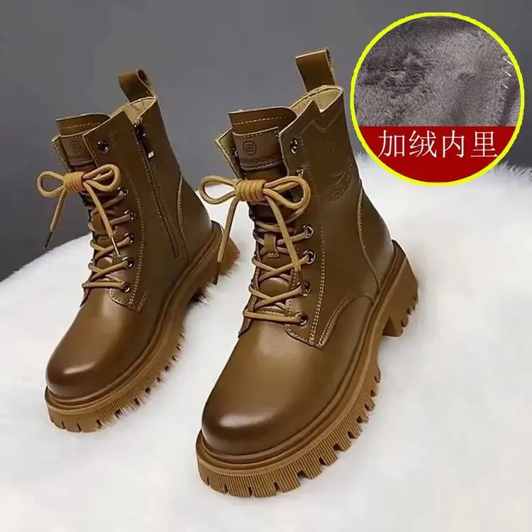 thumbnail image 1 of Gran oferta 2023 Otoño/Invierno nueva cabeza redonda pierna corta juvenil Street Riderew botines con cordones botas planas Martin para mujer, 1 of 5