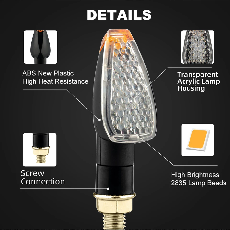Motorcycle Turn Signals 2PC Flexible White & Amber Motorcycle LED Fork Turn Signal Led Lights For Scooter