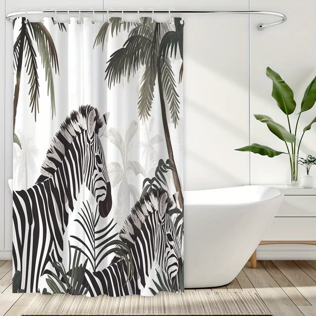Rideau de douche imprimé zèbre avec 12 crochets, décor de salle de bain en Polyester de haute qualité, facile à entretenir et Durable, séparateur de pièce élégant, 1 pièce 6