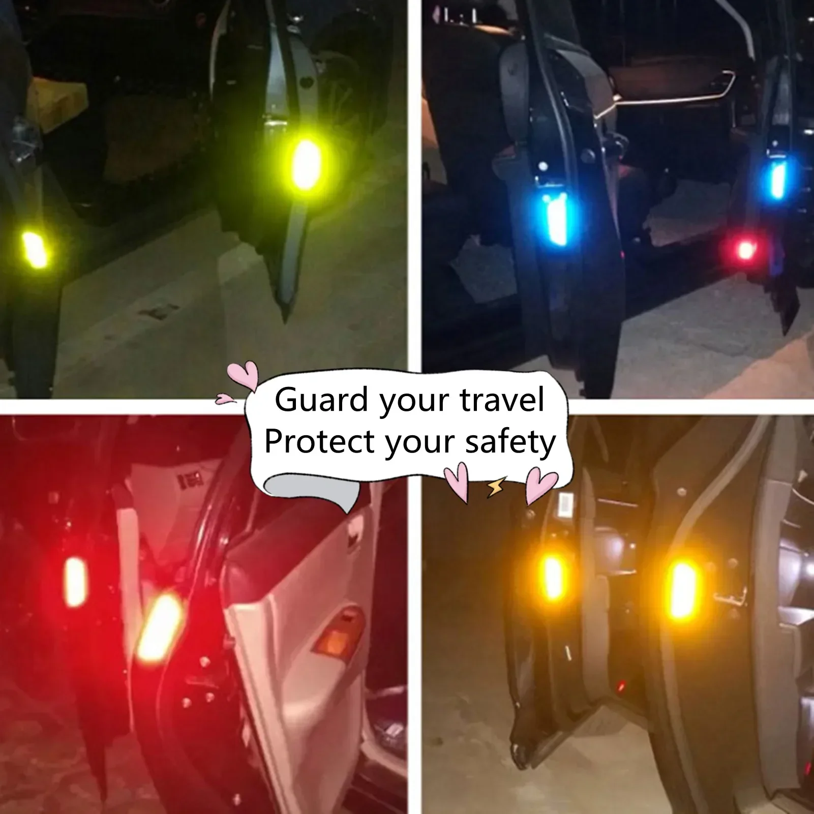 6PCS Car Door Open Reflective Stickers Night Warning Mark Tape Auto Vehicle Luminous Decals Safety Sticker DIY Install Adhesive