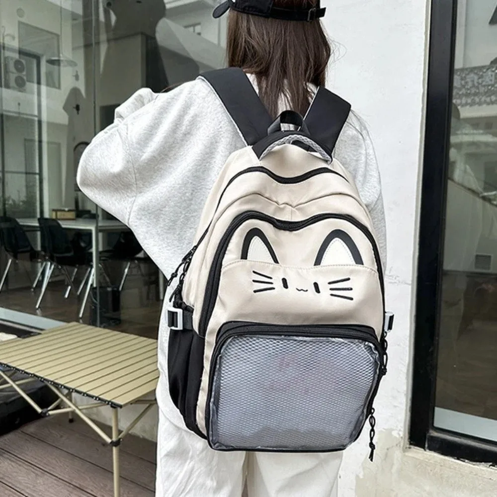 Embroidery Cartoon Ita Bag Large Capacity Preppy Style Transparent Pocket Itabag Cute Badge Display Student School Bag Woman 1