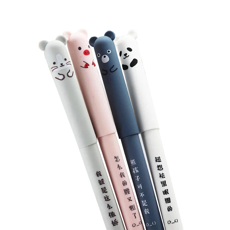 

4pcs/lot 0.35mm Kawaii Animals Erasable Pen Panda Cat Gel Pen Refill Rods Washable Handle for School Writing Cute Stationery