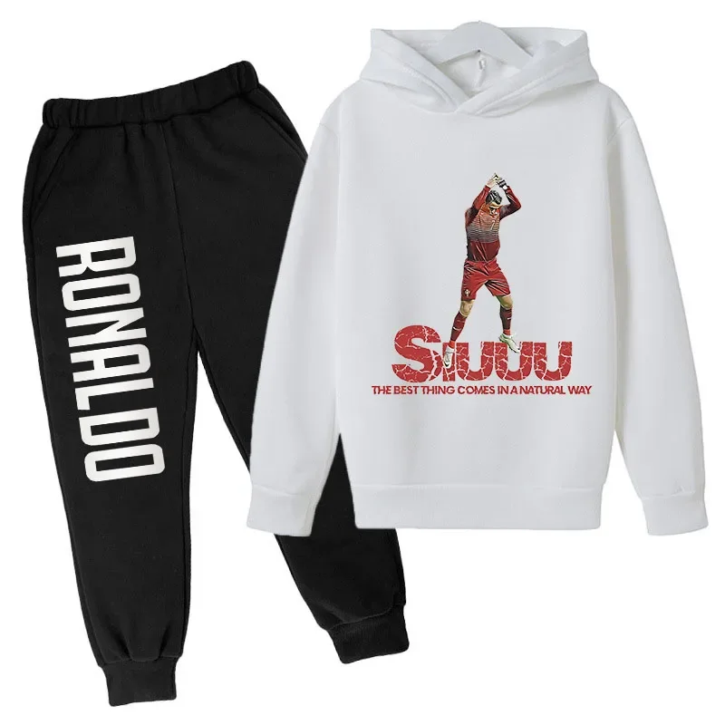 

Ronaldo avatar printed fleece suit men and women hoodie Sweatpants 2-piece set autumn and winter velvet clothing