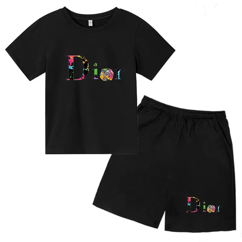Kids Clothing Set Kids T Shirt Kids Sports Suit Children Sports Suit Kids Summer Monogram Print Top Boys Girls 3-12 Years Old Top + Shorts 2P Casual