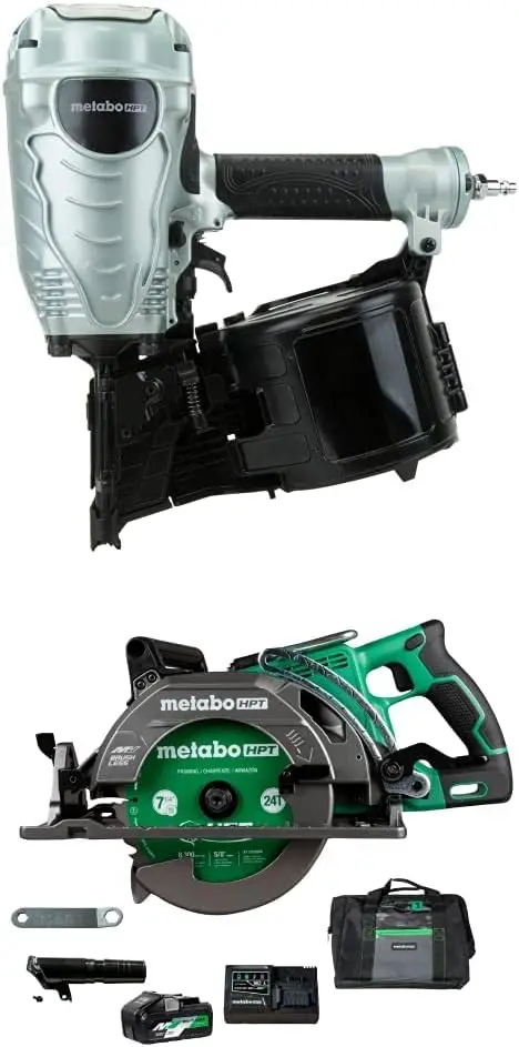 

Metabo HPT Coil Framing Nailer (NV90AGS) w/ Metabo HPT 36V MultiVolt™ Cordless Rear Handle Circular Saw Kit (C3607DWA)