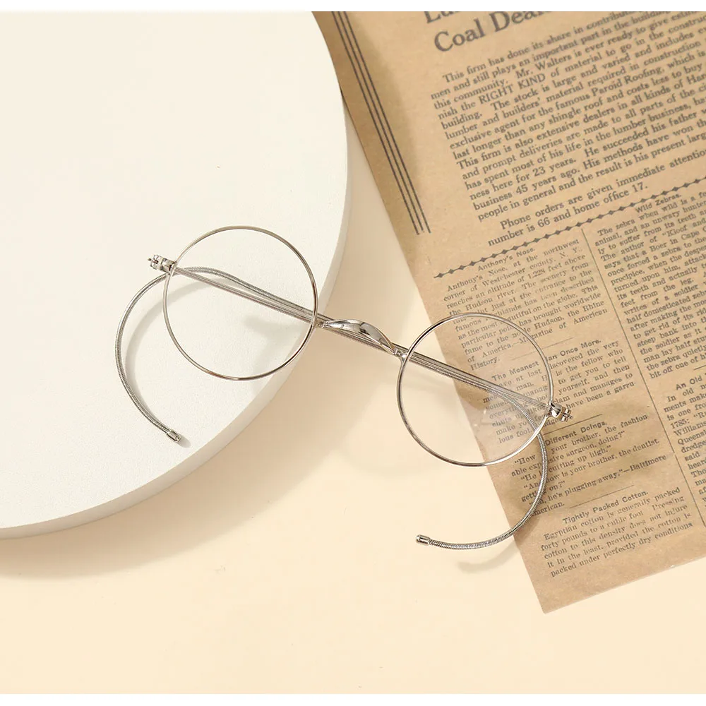 Eyeglasses Frames Eyeglass Frames 39mm Small Round Vintage Wire Rim Glasses with Cable Temples for Secure Fit