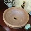 MAEBOW Popular Log Color Engraved Ceramic Semi-Counter Wash Basin Home Decor Renovation Round Restroom Countertop Bathroom Sink 3