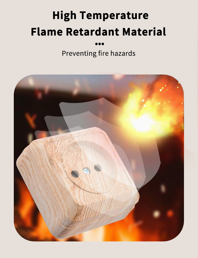 Description Picture 6 of itemWESA Wood Wall Mount Socket EU Standard Electrical Outlett Vintage Imitation Wooden Color Power Socket Flame Retardant Plastic
