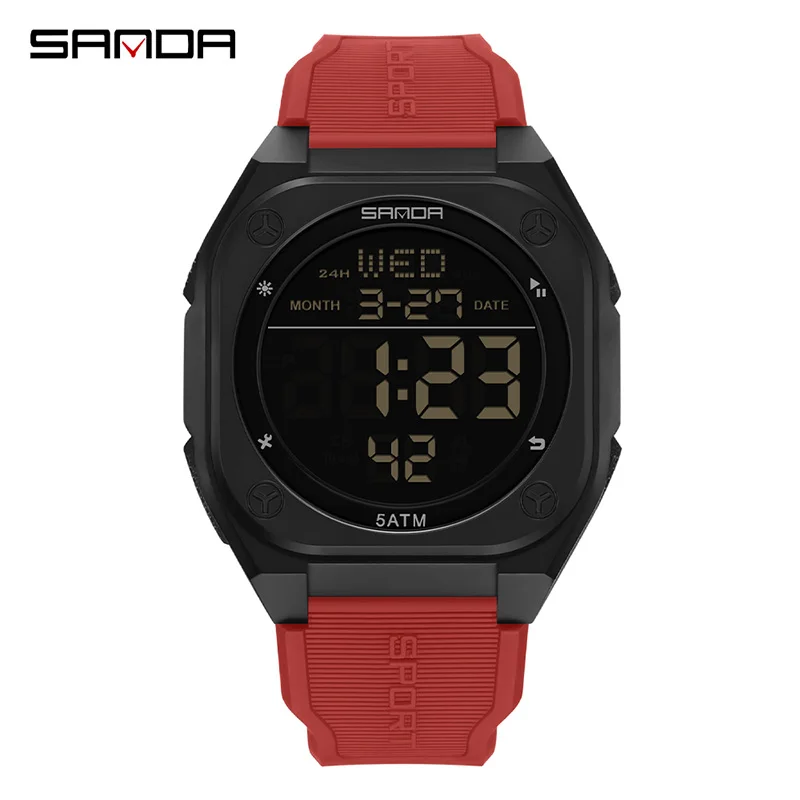 SANDA Digital Multifunction Waterproof Luminous Silicone Wristwatch