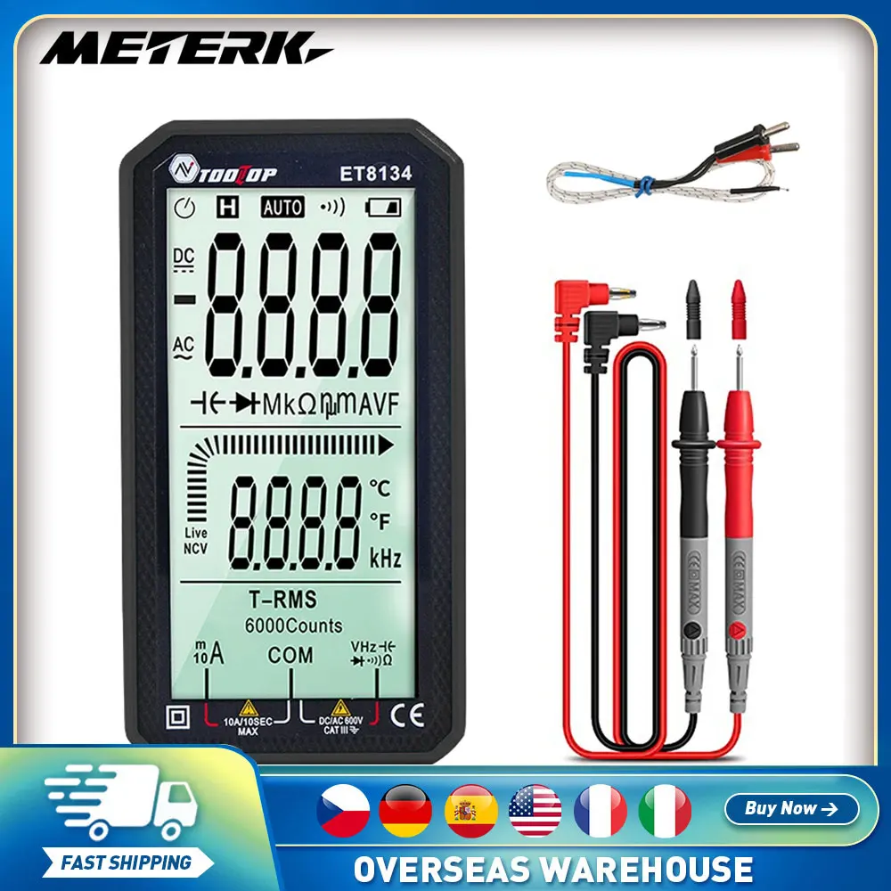 

Цифровой мультиметр TOOLTOP ET8134, измерение истинных среднеквадратичных значений, измерение переменного/постоянного тока, стандартный амперметр, Омметр, тестер с интеллектуальной емкостью диодов
