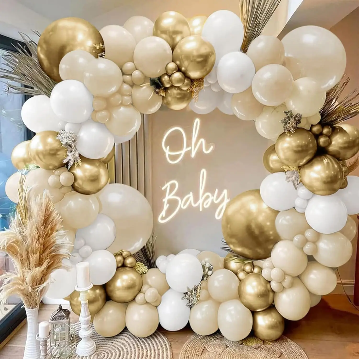 Kit Arco Per Palloncini Oro Bianco 131 Pezzi - Compleanno, Matrimonio, Baby Shower