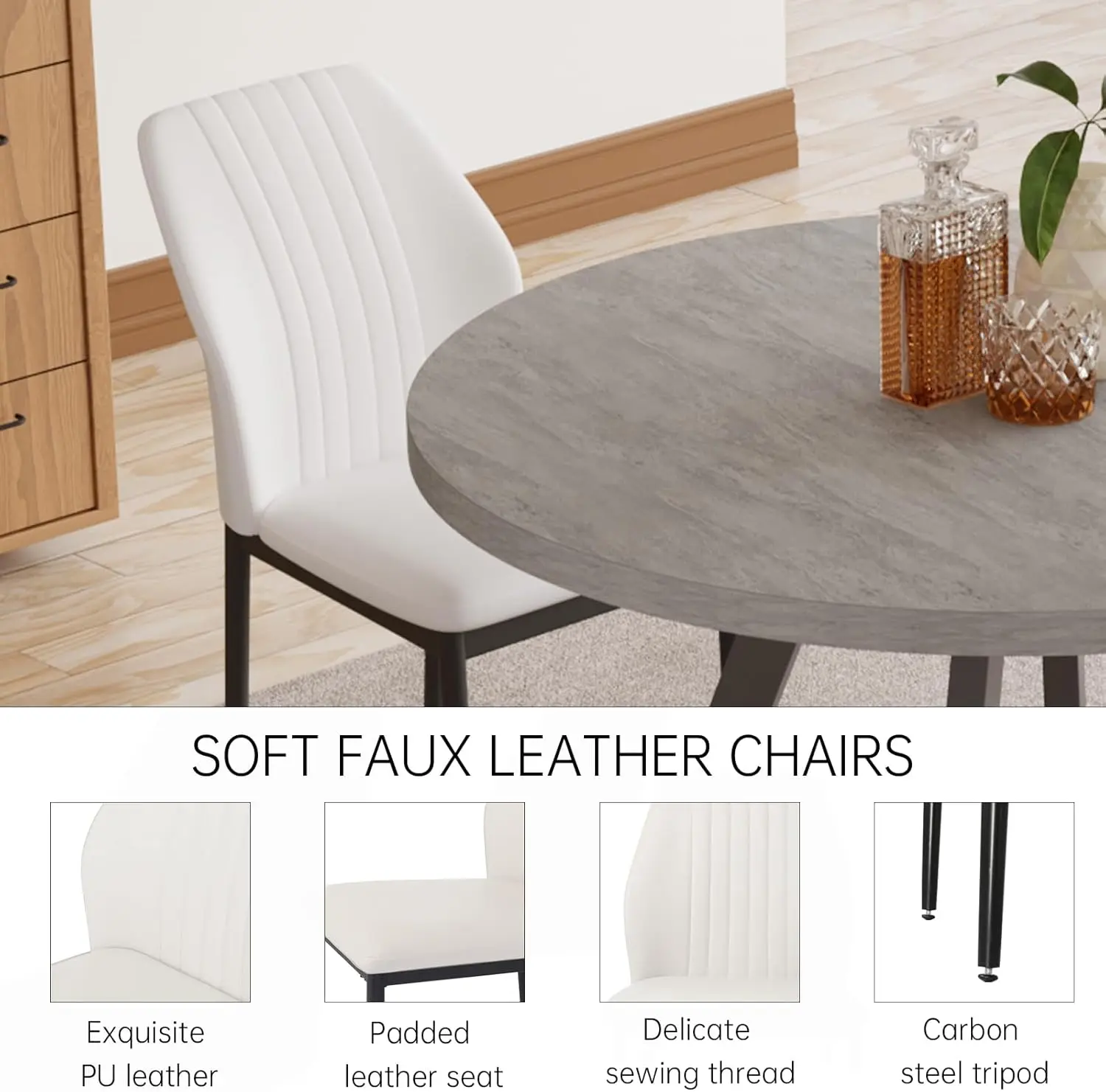 34.6'' Round Dining Table and Chairs for 2, Space Saving Modern Casual Coffee Table Set for Apartment Kitchen Dining Room