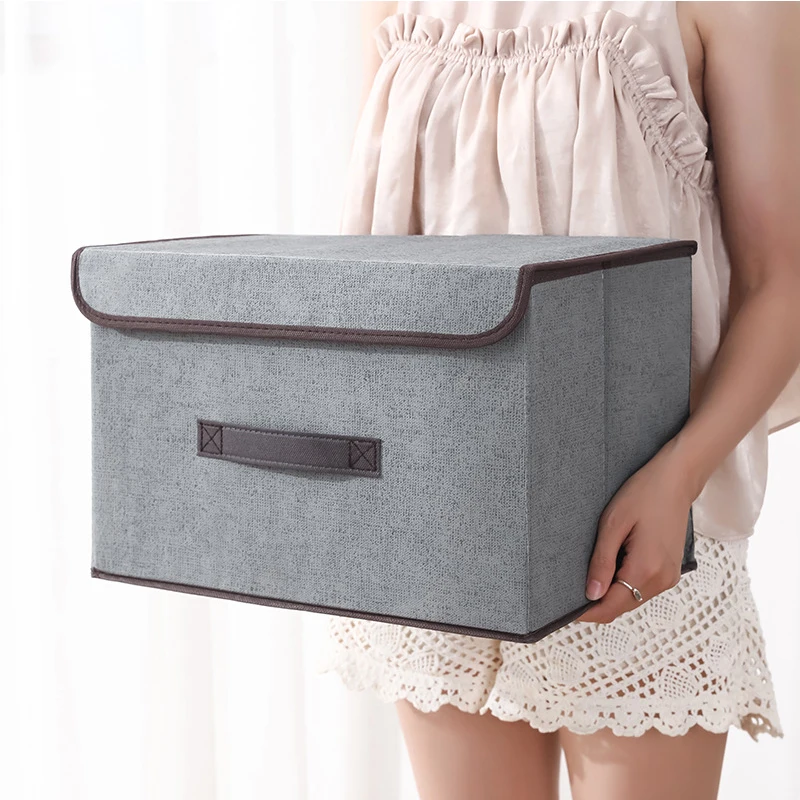 Non-woven Fabric Fold Storage Box Bedroom Wardrobe  Toy Clothes Sundries Organizer with Cover Underwear Sock Home Accessories 5