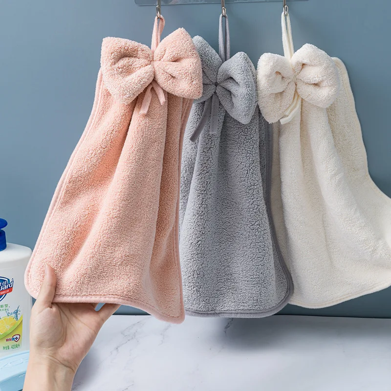 Dream Lifestyle Hanging Hand Towels, Coral Fleece Hand Dry Towels for Kitchen Bathroom, Absorbent Soft Hanging Towel with Hanging Loop, Washable Towel