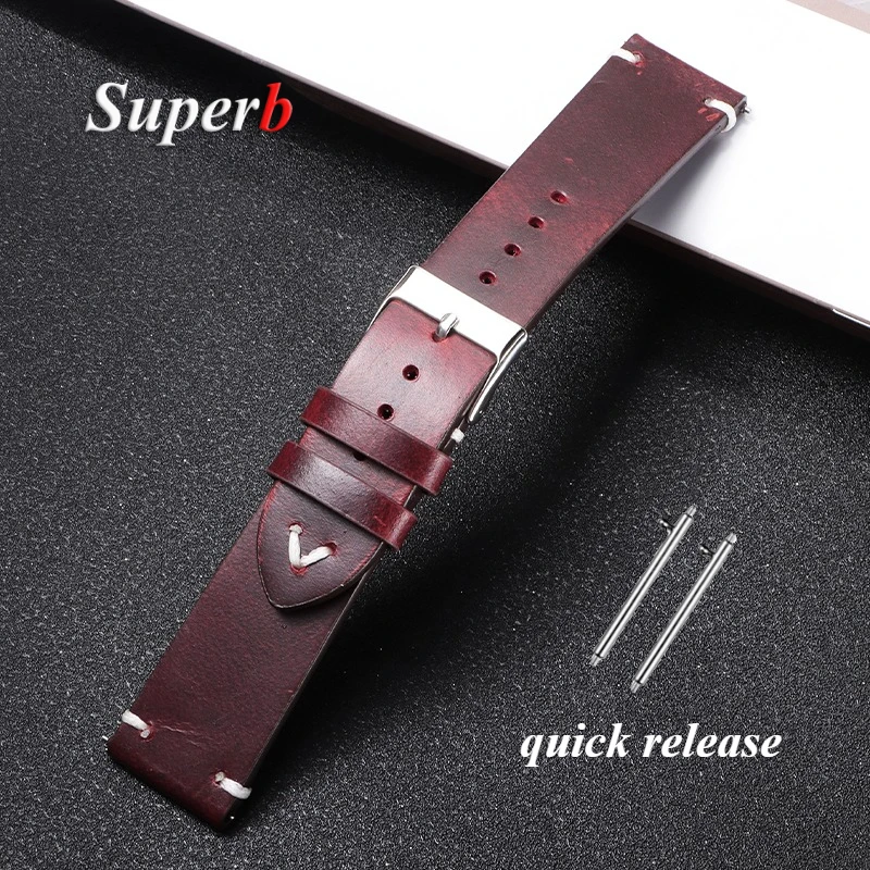 Handmade Retro Oil Wax Genuine Leather Watch Strap - Quick Release Calfskin