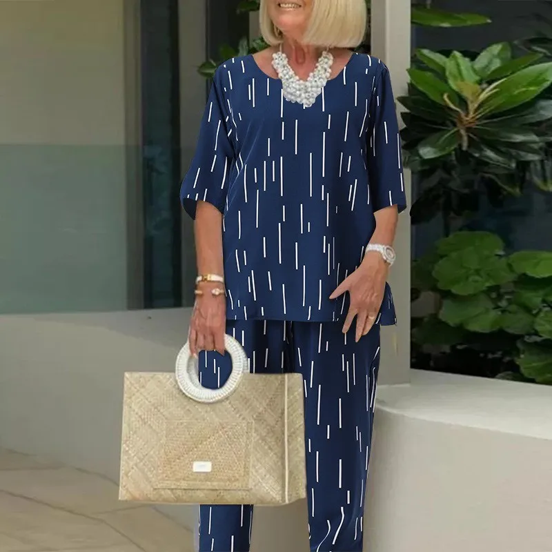 

2023 2 Pieces Set African Clothes for Women Summer Africa Half Sleeve O-neck Polyester Top Pant Matching Sets African Suit S-5XL
