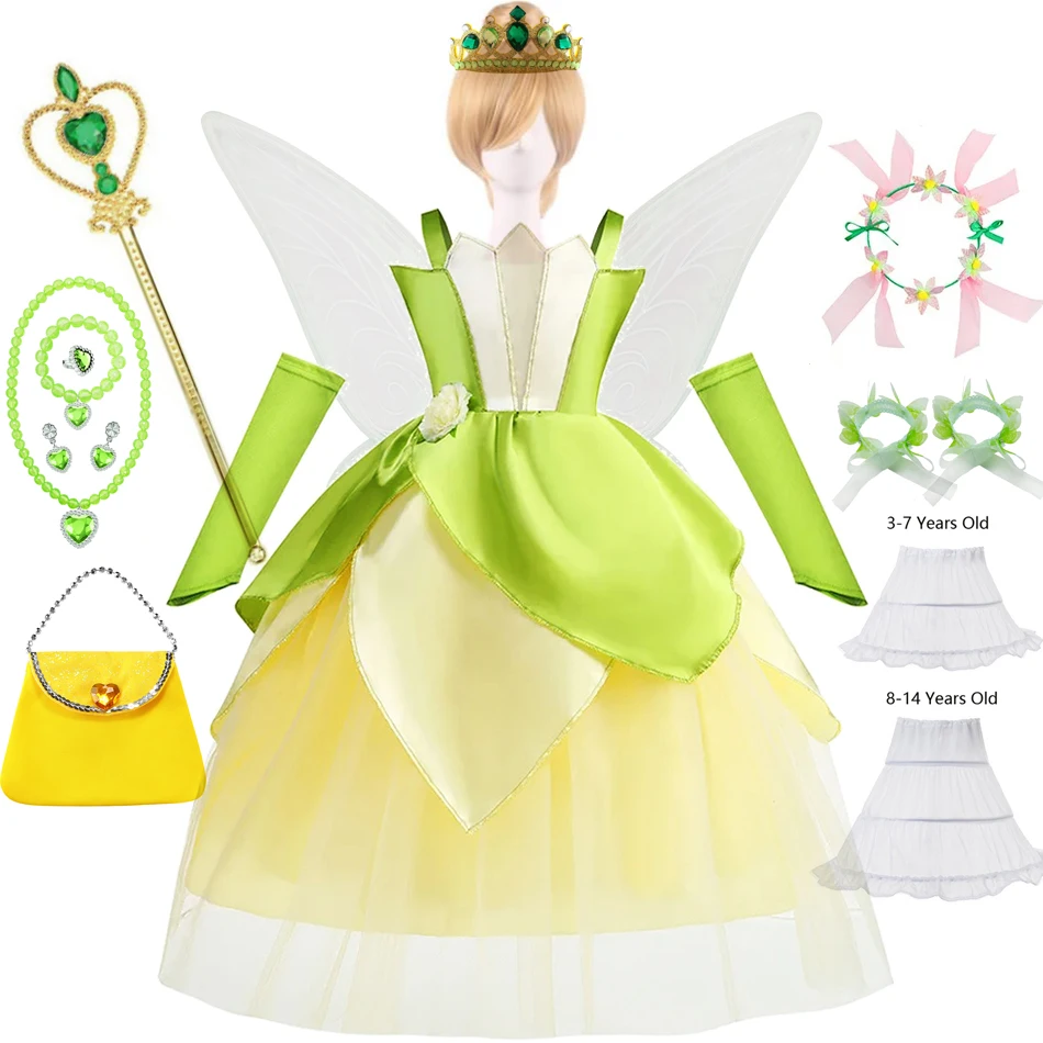 Tiana Dress Girls Black Princess Costume Cosplay Halloween Deluxe Tulle Dress Summer Theme Party Outfit Birthday Surprise