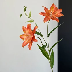 Elegant 70cm Artificial Lily Flower with Double Blooms for Wedding and Home Decor (Orange Lily)