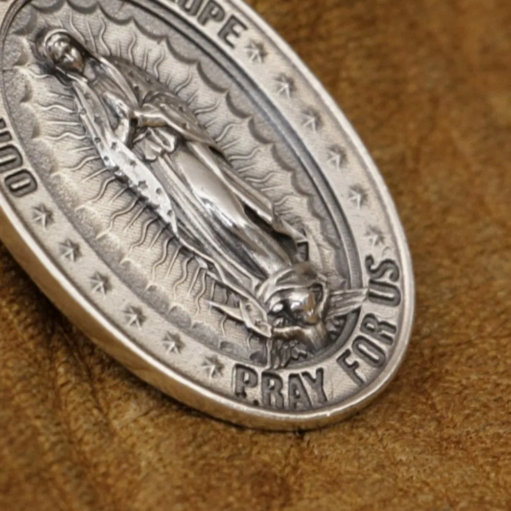 LINSION 925 Sterling Silver Our Lady of Guadalupe Pendant Virgin Mary TA340