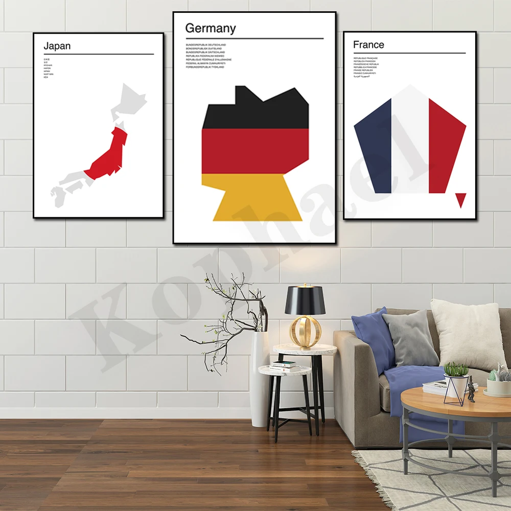 Stati Uniti D'America Germania Spagna Giappone Francia Polonia Mappa Geometrica Minimalista Home Wall Decor Poster