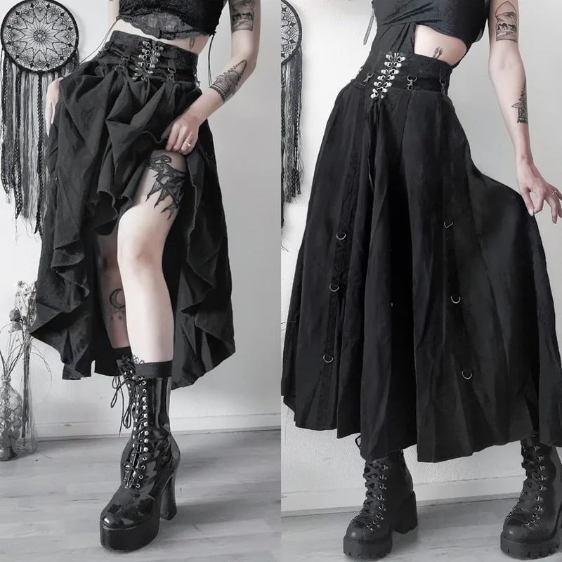 Wholesale New American Retro Irregular Skirt Hot Girl Sexy Punk Black Clothing Dark Style Women Summer Autumn Fashion Streetwear