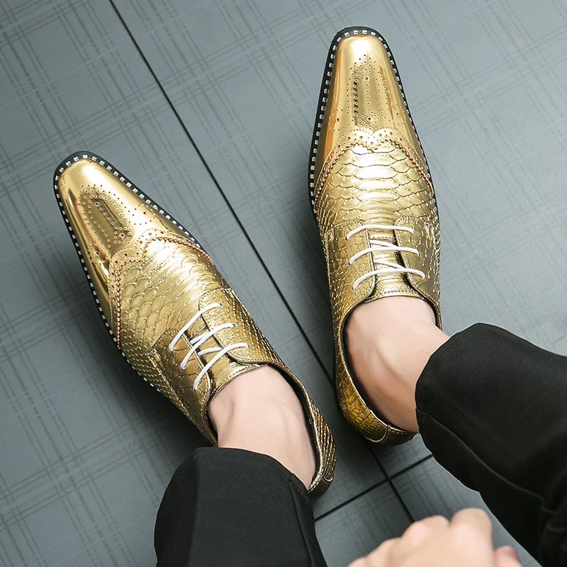 Bright Gold Leather Shoes for Men Oversized Business Dress, Banquet Pointed Leather Shoes - AliExpress 322 Bright Gold Leather Shoes for Men Oversized Business Dress, Banquet Pointed Leather Shoes - AliExpress 322