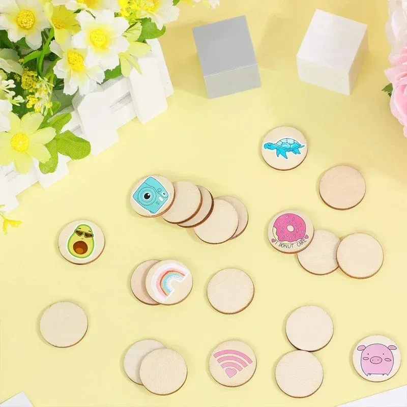 100개/묶음 5/6cm 미완성 나무 정사각형 조각, DIY 공예, 예술, 홈 데코, 조각, 페인팅용 빈 원형 나무 조각