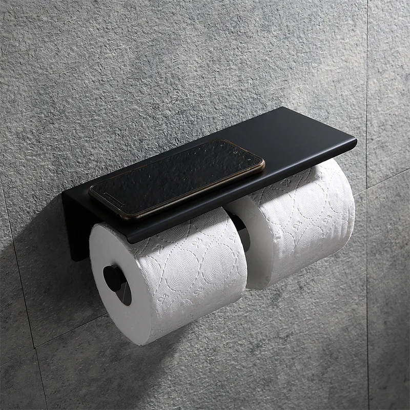 Stainless Steel Double Toilet Paper Holder Wall Mounted Toilet Roll Paper Towel Holder Cell Phone Bathroom Accessories