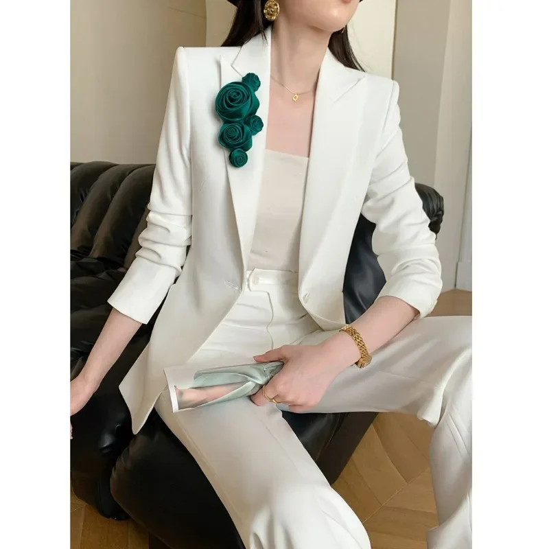 Women's Spring Autumn Fashion Temperament Goddess Fan Pants Suit 2023 New Business Women Clothing Two Piece Set Leisure Jacket