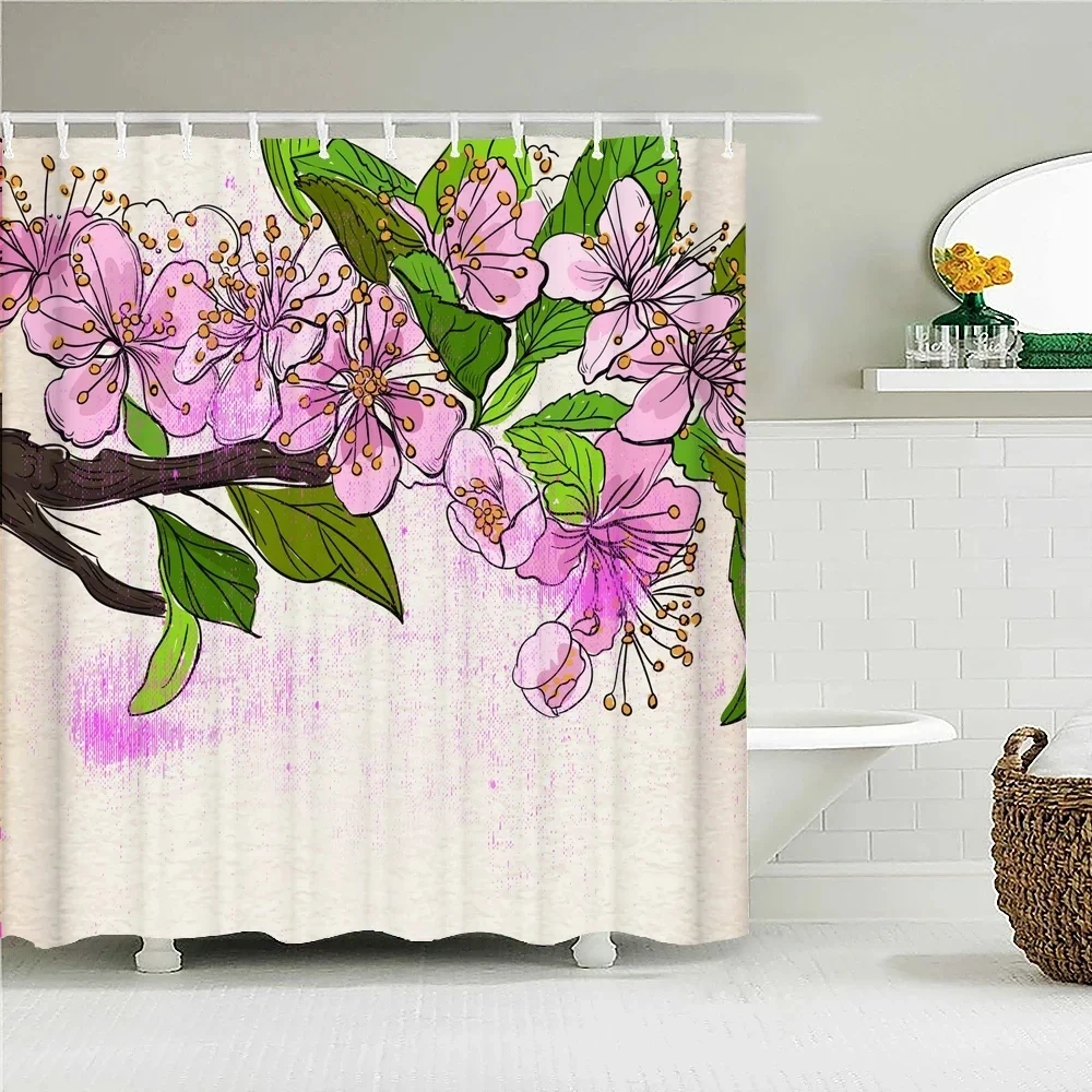 

Plum Showr Curtain Teal and Pink Shower Curtain Home Waterproof Decoration