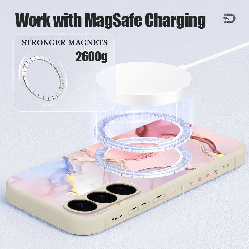 Sandstone Marble Magnetic Case with Magsafe Wireless Charging and Lanyard Cover